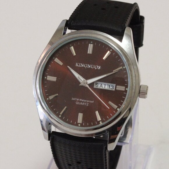 Men's Contemporary Sport watch Black Tropical Rubber Strap Day Date 40mm - Picture 7 of 12